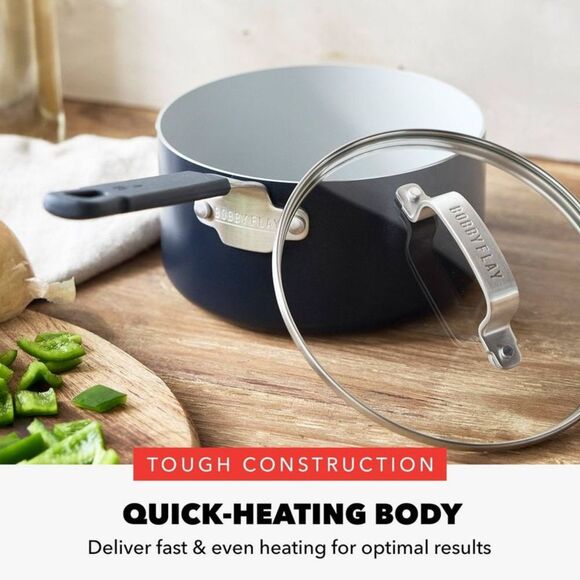 Open Box - Bobby Flay -  Aluminum Ceramic Fry Pan 400F 2.5QT Oxf Blue - Picture 3 of 8